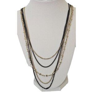 Multi-Strand, 5 Strand, Necklace, Black, Gold, Longest 23", Chain, EUC, Party